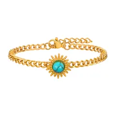 ブレスレット レディース サンモチーフ ターコイズ付き 調節可能 ステンレス 金メッキ ひまわりデザイン 古巴チェーン アクセサリー 誕生日プレゼント