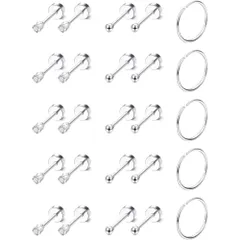 [Jstyle] ピアス レディース 人気 ゴールド スタッド ピアス メンズ サージカル スチール 軟骨 スタッド ピアス CZ ボール スモール 2mm スタッド ピアス セット 14K ゴールド フラットバック 軟骨ピアス 20G (フーププラチナ)