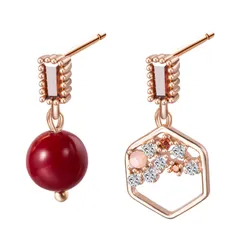 レディース ピアス 六角形 に恋小豆 左右非対称 人気 18k ピアス シルバー925 金属アレルギー対応 ロングピアス ジルコニア キラキラ 揺れる 可愛い おしゃれ ギフト プレゼント 彼女