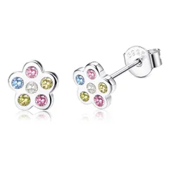 [JeryWe] 925 シルバー低刺激性かわいい花のスタッドピアス女性女の子色とりどりのキュービックジルコニアフラワーイヤリングスタッドジュエリーギフト