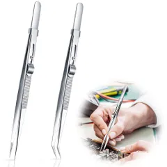 ピンセット 宝石 ピンセット 精密ピンセット ピックアップツール ステンレスピンセットロックと滑り止め調整可能 耐衝撃性 耐酸性 超硬質 ジュエリー作り 模型製作 手芸 時計 電子工作用 2ピース