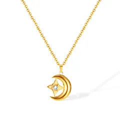 [Deelfel] ネックレス レディース ムーンペンダント キュービックジルコニア ステンレス ゴールド シンプル おしゃれ 女性用 調整可能 プレゼント