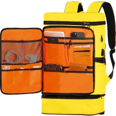 [AISFA] メンズ 大容量 スポーツリュック 旅行 リュックサック ビジネスリュック スクエア型 バックパック 防水17インチPC 2層式 拡張機能 靴/弁当収納 USB充電ポート付き 30L アウトドア登山 通勤 学生 防災 男女兼用(イエロー)