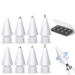 Inesore【プロ推薦】8個入 アップルペンシル ペン先 収納ケース付き、Apple pencil Pro / 第1/2世代 / USB-C との互換性、ペンシル ペン先 はiPad Pro/Air/Mini用 高感度チップ、予備8個セット (純正オリジナル