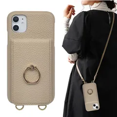 for iPhone11 用 ケース ショルダー カード収納 背面手帳型 リング付 スマホケース いphone11 用 ストラップ付き 落下防止 リング付き 肩掛け 斜め掛 首掛け 可愛 アイフォン11 スタンド機能 モカブラウン2
