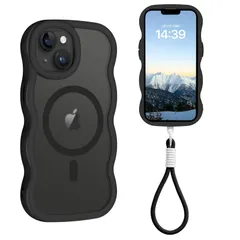Telaso iphone13 ケース iphone 14 用ケース iphone13ケース iphone 14ケース 手首ストラップ付き ウェーブ 波状エッジ 耐衝撃 Magsafe対応 落下防止 擦り傷防止 おしゃれ いphone14ケース 半透明 薄型 