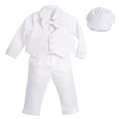 新品 [Dressy Daisy] 赤ちゃん ベビー用 男の子 ホワイト スーツ 洗礼式 洗礼用の服 帽子付き 花のパターン 長袖 サイズ 18～24ヶ月