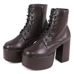 新品 ブーツ レースアップシューズ 厚底 10.5cmヒール スクエアトゥ プラットフォーム