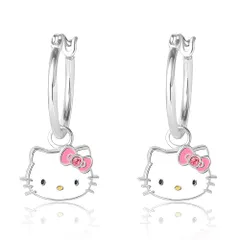 新品 ハローキティ レディース フープイヤリング - スターリングシルバーとエナメル ハローキティイヤリング オフィシャルライセンス 真鍮 宝石なし