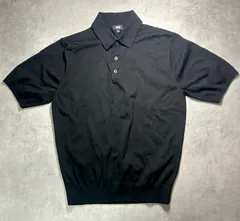 【極美品】ユニクロ ニットポロシャツ 半袖 M ブラック 476997 黒 ビジネス カジュアル コットン混 24SS UNIQLO 匿名配送 メルカリ便 メンズ トップス 肩幅41 身幅49 着丈61 完売品 美シルエット 上品 きれいめ シンプル