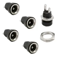 DC電源ジャック 5.5×2.1mm メス 丸穴パネル用 ナット固定 2ピン ソケット 5個入り ka10000a779