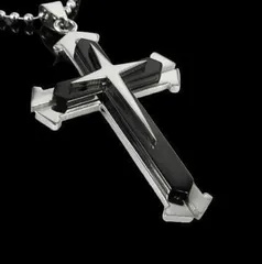 【N018】ネックレス　メンズ　ブラック　黒　クロス　十字架　アクセサリー