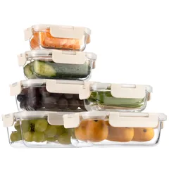 耐熱ガラス 保存容器 6個セット ガラス 密閉容器 タッパー レンジ対応 積み重ね可能 作り置き 蓋付き BPAフリー 長方形 3d5de3b6