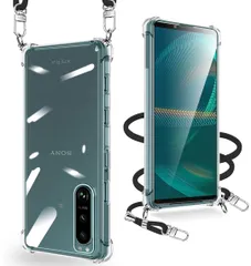 Xperia 5 III ケース クリア ショルダー SOG05 携帯カバー ストラップ付き 調節可能 SO-53B スマホケース 耐衝撃 全面保護 肩掛け 斜めかけ 縄掛けケース 紐付き TPU 薄型 軽量 取り外し可能 落下防止【透明】