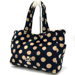 アニエスベー agnes b. トートバッグ ハンドバッグ ネイビー 紺 ドット 水玉 ポリエステル 起毛 舟形 肩掛け