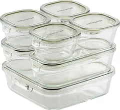 新品 iwaki(イワキ) 耐熱ガラス 保存容器 オリーブグリーン システムセット パック&レンジ PC-PRN7G4