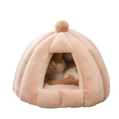 猫ハウス 猫ベッド ペットベッド 冬用 暖かい 配線通し穴つき もこもこ 猫用 ベ ッド 小型犬 キャットハウス クッション 寝床 ペットハウス 冬寒さ対策 ソフトケージ 冬用 暖かいぐっすり眠れる休憩所(ベージュ)