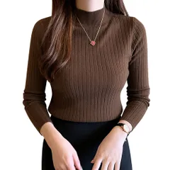 [PALAME] リブニット セーター レディース 秋冬 【大人め高級魅力・華奢見え・ハイネック】 重ね着に便利 着回し力 ニットソー カットソー トップス ニット 縦リブ 着痩せ 小顔 柔らかい 高伸 薄手 無地 長袖 カジュアル シンプル 春秋 冬