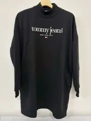 TOMMY JEANS トミージーンズ ハーフネック スウェット ワンピース 黒 M ロゴ刺繍 裏起毛のサムネイル