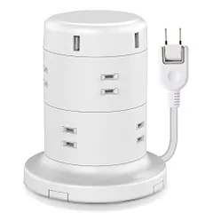新品 エレコム 電源タップ タワー型 延長コード [ 8個口 & USB×5ポート ] 固定パーツ付 雷ガード ほこりシャッター 2m ホワイト ECT-0620WH