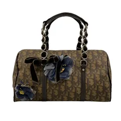 ディオール/クリスチャンディオール ハンドバッグ ロマンティック/トロッター ブラウン×ネイビー×マルチ フラワー/チェーンショルダー