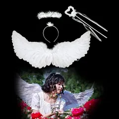 新品 [Hainnum] 天使の羽 コスプレ 仮装 天使の翼 悪魔の羽 コスチューム お祭り ハロウィン 天使コスプレ衣装 変身 小物 小道具 舞台 撮影 3点セット （黒い翼、悪魔ヘアバンド、悪魔フォーク） (S：60ｘ35cm ホワイト)