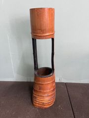 古美術】竹花入 二重切 竹根付き 竹花籠 茶道具 華道 生け花 花器