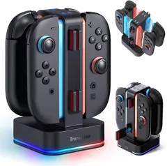 TRANSNOVO Switch 2 ジョイコン用 充電スタンド スイッチ2 4 in 1 急速 同時充電 コントローラードック ゲームカード8枚収納 LEDライト 9つのRGB 省スペース 家族 デスク テレビ台 日本語取扱説明書 (ブラック)