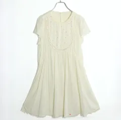 シェリーラファム★ドットの刺繍が可愛い♪パール付き シフォンチュニック トップス サイズM 白系 z18520
