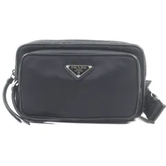 美品▼PRADA プラダ 1BL010 ナイロン レザー使い トライアングルロゴ 三角プレート Re-Nylon ボディバッグ ショルダーバッグ ブラック シルバー金具 保存袋付き メンズ 定価242,000円