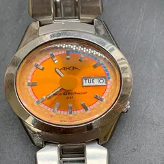 H474 可動 SEIKO セイコー ALBA 腕時計 アルバ AKA V743-5A10 3針デイデイト オレンジ文字盤