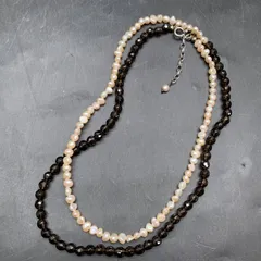I491 SV925 淡水パール×スモーキークォーツ 二連 一連 レディースアクセサリー ネックレス クリームブラウンカラー ロングネックレス シルバー