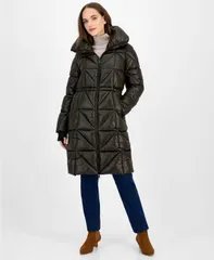 ビーシビージー レディース アウター ジャケット・ブルゾン キルティング コート BCBG Womens Quilted ThumbholeCuff Puffer Coat Dark Olive オリーブ