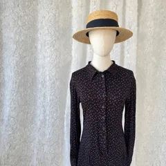 BUSINESS made in Italy 小花柄ワンピース イタリア製 フラワープリント ブラック 長袖 シャツワンピース ヴィンテージ ストレッチ素材 レディース