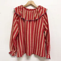 美品 MARKEY’S マーキーズ パイルビックカラーカットソー ミニ裏毛 薄手スウェット 赤 ストライプ サイズ1 160cm 大人サイズ  S-M相当