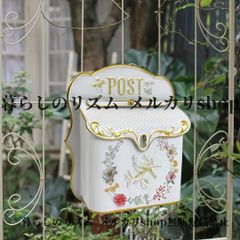 郵便受け ポスト　アンティーク　花柄 ホワイト/ピンク　姫系　ビンテージ加工 郵便受け ポスト アンティーク 花柄 ホワイト/ピンク 姫系 ビンテージ