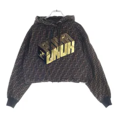 FENDI (フェンディ) ズッカ総柄 ローマ アモール 刺繍 クロップド プルオーバー スウェットパーカー フーディー ブラウン レディース FS7035のサムネイル