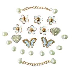 サンダル チャーム ジビッツ風 アクセサリー パーツ パール 蝶 花 ゴールド チェーン ビジュー デコ シューチャーム かわいい おしゃれ 地雷系 量産型 フレンチガーリー 大人 上品 飾り 付け替え プレゼント レディース キッズ 穴あきサンダル