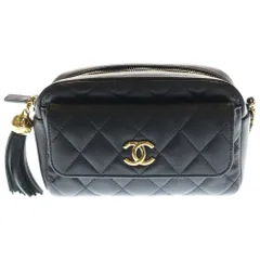 CHANEL (シャネル) マトラッセ キャビアスキン レザー ココマーク フリンジ チェーンショルダーバッグ ゴールド金具 ブラック