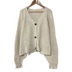 良品 Deuxieme Classe ドゥーズィエムクラス Multiply シルクリネン Vネック ニットカーディガン ホワイト レディース 古着 中古 USED