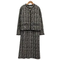 美品 DoCLASSE ドゥクラッセ ツイードニットジャケット ワンピース アンサンブル M ブラック レディース 古着 中古 USED