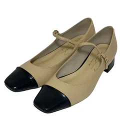 美品 LE TALON ルタロン バイカラー スクエアトゥ メリージェーン パンプス 22.5cm ベージュ ブラック レディース 古着 中古 USED