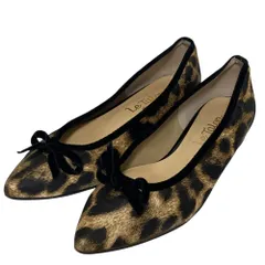 美品 LE TALON ルタロン レオパード柄 ポインテッドトゥ フラットシューズ パンプス 35.5 22.5cm ベージュ ブラック レディース 古着 中古 USED