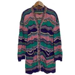 良品 MISSONI ミッソーニ 3D ロングニットカーディガン パープル ピンク レディース 古着 中古 USED