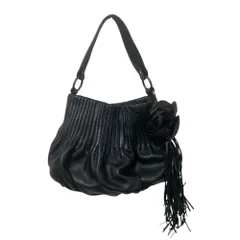 新品同様 HIROKO KOSHINO ヒロココシノ レザー ハンドバッグ ブラック レディース 古着 中古 USED