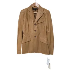 未使用 RALPH LAUREN BLACK LABELラルフローレン ブラックレーベル カウレザー テーラードジャケット サイズ4 ベージュ レディース 古着 中古 USED