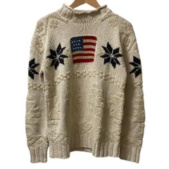 良品 POLO SPORT RALPH LAUREN ポロスポーツ ラルフローレン 星条旗 ハイネック ニット セーター サイズS ライトベージュ レディース 古着 中古 USED