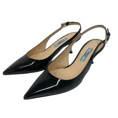 美品 PRADA プラダ パテントレザー ポインテッドトゥ スリングバックパンプス サイズ34 1/2 21.5cm相当 ブラック レディース 古着 中古 USED