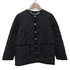 美品 23AW トラディショナルウェザーウェア イエナスローブ別注 ARKLEY EX SLOBE ノーカラーキルティングジャケット 36 ネイビー レディース 古着 中古 USED