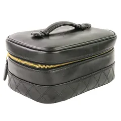 美品 CHANEL シャネル ラムスキン マトラッセ バニティバッグ ハンドバッグ ブラック レディース 古着 中古 USED